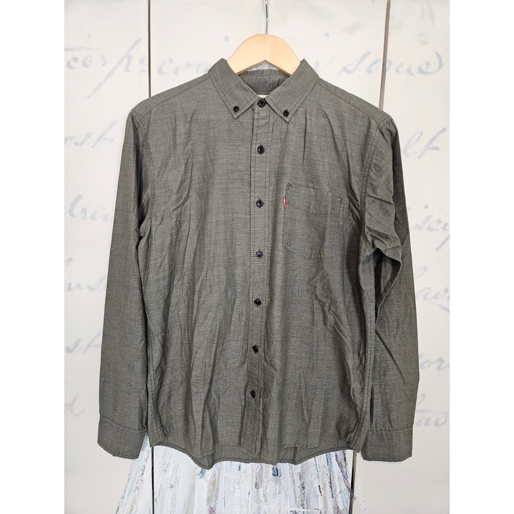 Levis Mens Long Sleeve Button Down Shirt Gray Size S